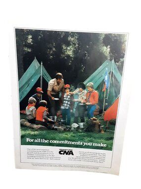 1983 CNA Insurance Print Ad Boy Scouts Camping Outdoor Vintage